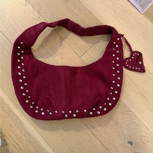 Studded Burgundy Hobo Bag